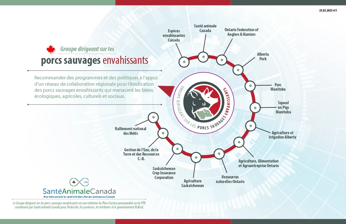 Carte du réseau du Groupe dirigeant sur les porcs sauvages envahissants - voir le lien ci-dessous pour la version accessible